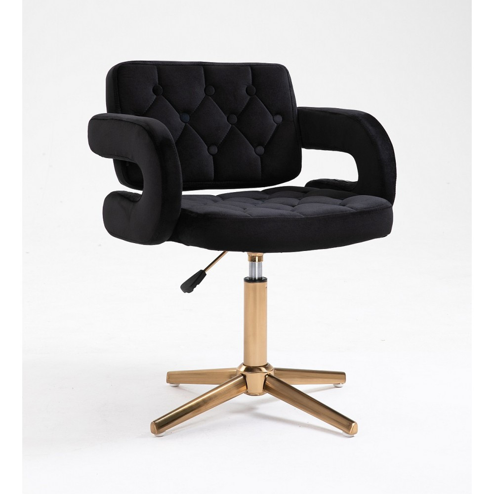Перукарське крісло на пневматиці HR8403C чорний велюр основа золото, фото 1