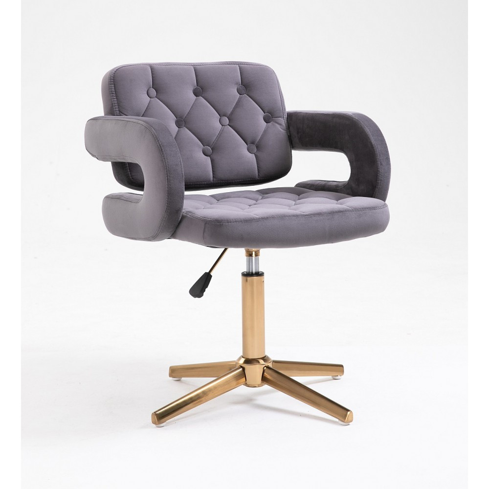 Перукарське крісло на пневматиці HR8403C графіт велюр основа золото, фото 1