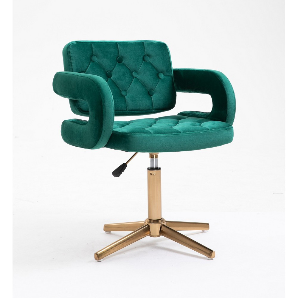 Перукарське крісло на пневматиці HR8403C зелений велюр основа золото, фото 1
