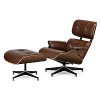 Крісло Eames Lounge Chair з підставкою коричневе Світлий горіх