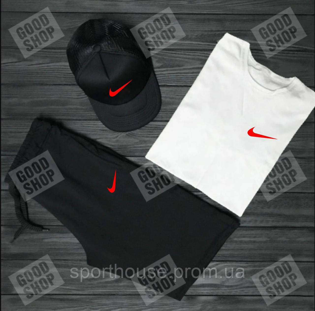 Чоловічий костюм трійка кепка футболка і шорти Найк (Nike), літній чоловічий костюм, S