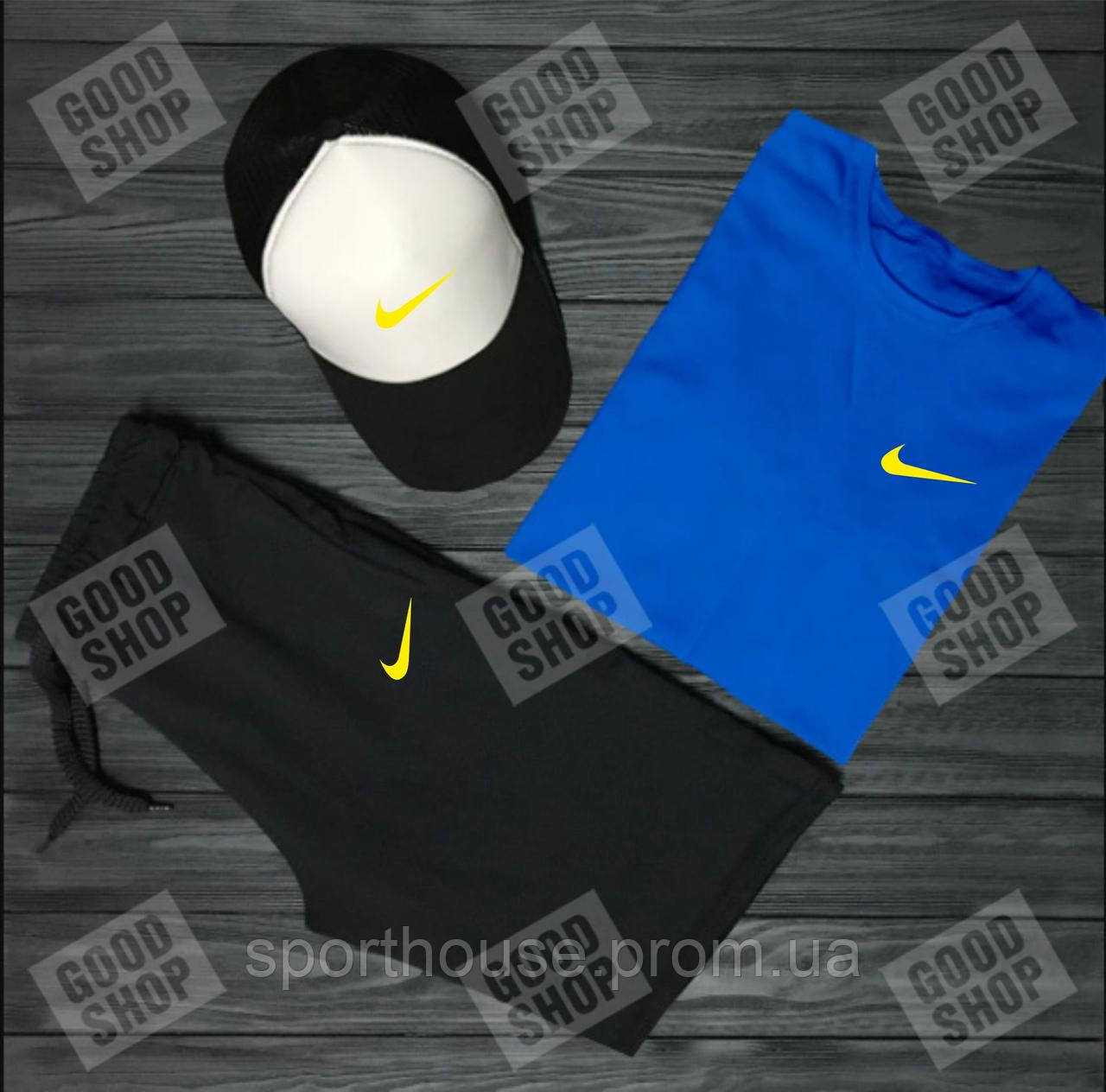 Чоловічий костюм трійка кепка футболка і шорти Найк (Nike), літній чоловічий костюм, S
