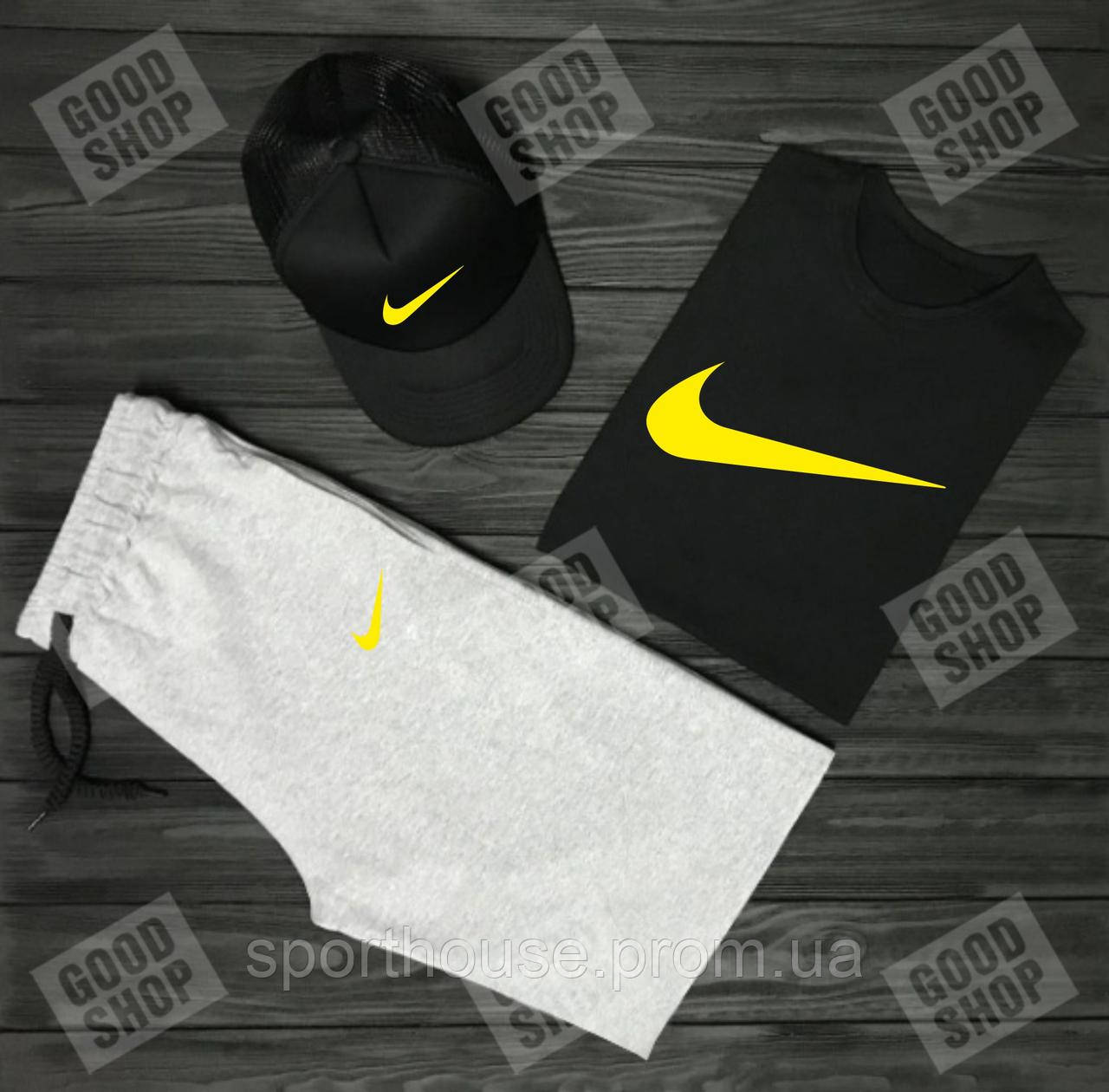 Чоловічий костюм трійка кепка футболка і шорти Найк (Nike), літній чоловічий костюм, S
