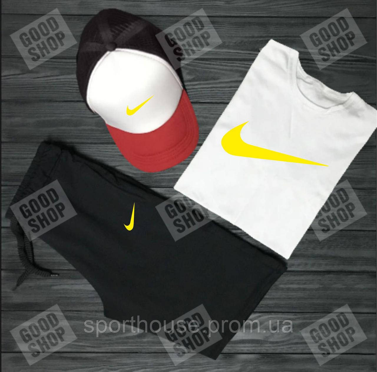 Чоловічий літній костюм Найк, літній костюм Nike, (футболка/шорти/кепка), якість ТОП S