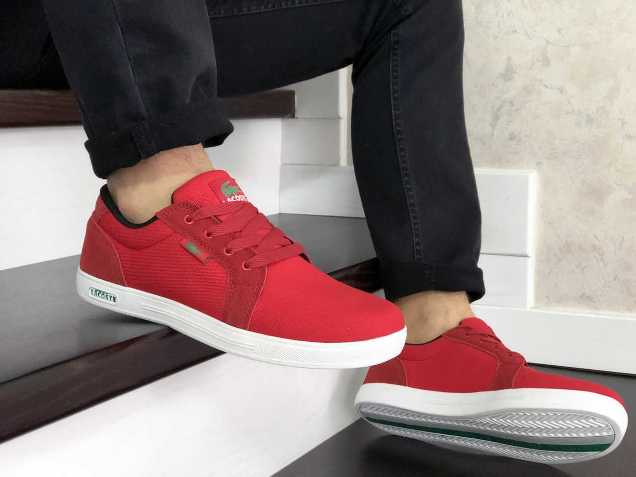 Чоловічі кеди Lacoste стильні молодіжні червоні