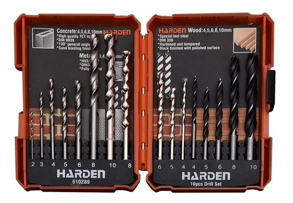 Набір свердел для металу, цегли (кладки) та дерева 16 пр. Harden Tools 610289