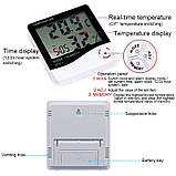 Годинник Термометр HTC-1, цифровий термометр гігрометр, прилад для вимірювання температури та вологості в приміщенні, фото 3
