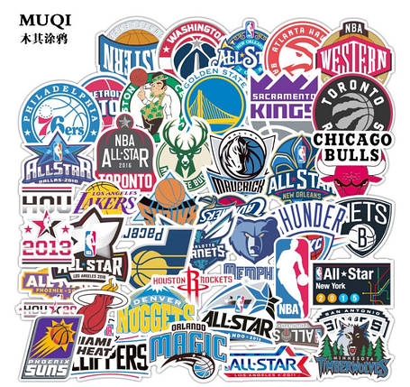 Набір вінілових наклейок стикерів NBA баскетбол Стікербомбінг на автотелефон ноутбук 50 шт., фото 1