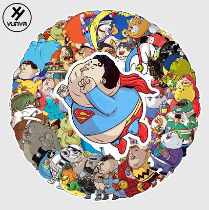 Набір вінілових наклейок стикерів Стикерпак Товсті Герої стикербомбінг на авто телефон ноутбук стіну 51 шт., фото 1