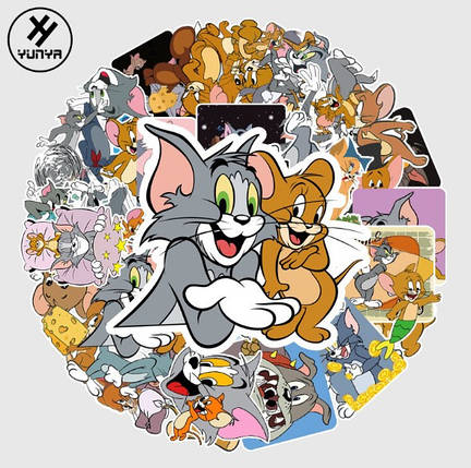 Набір вінілових наклейок стикерів Том і Джеррі Стикербомбінг на автотелефон ноутбук стіну 50 шт., фото 1