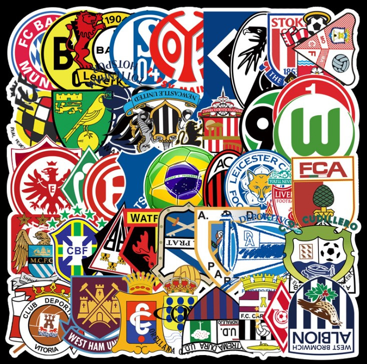 Набір вінілових наклейок стикерів Футбол Клуби Стикербомбінг на автотелефон ноутбук стіну 50 шт.
