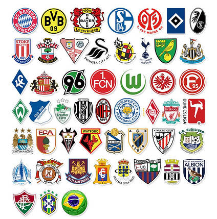 Набір вінілових наклейок стикерів Футбол Клуби Стикербомбінг на автотелефон ноутбук стіну 50 шт., фото 2