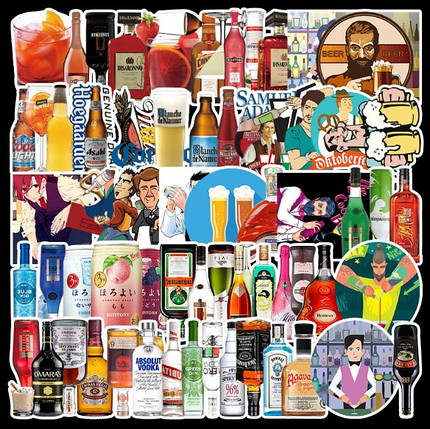 Набір вінілових наклейок стикерів Пляшка Стікербомбінг на автотелефон ноутбук стіну 67 шт., фото 1