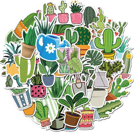 Набір вінілових наклейок стикерів (наклейок) рослинині Стикербомбінг на авто телефон ноутбук стіну 45 шт., фото 1