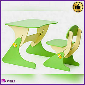 Парта дитяча дерев'яна светлоголубая зі стільцем з регулюванням висоти