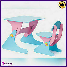 Парта дитяча дерев'яна сиреновоголубая зі стільцем з регулюванням висоти