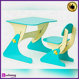 Парта дитяча дерев'яна светлоголубая зі стільцем з регулюванням висоти