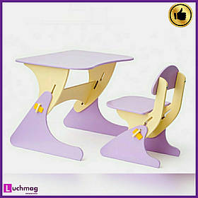 Парта дитяча дерев'яна светлосиреневая зі стільцем з регулюванням висоти