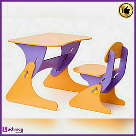 Парта дитяча дерев'яна фіолетово-помаранчева зі стільцем з регулюванням висоти