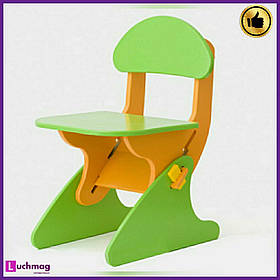 Дитячий дерев'яний салатово-помаранчевий стілець з регулюванням висоти ТМ Sportbaby