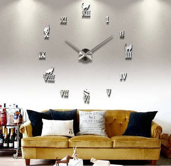 70-150 см Великі настінні годинники 3д, декоративні настінні годинники T4220, срібло