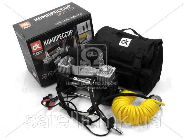Компресор, 12V, 10 Атм, 60 л/хв, 2 поршневий, клеми, шланг 5 м,, DK31-112