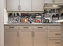 Кухонний фартух Місто Колаж вініловий самоклеючий (ПВХ наклейка плівка скіналі для кухні) сірий 60х200 см