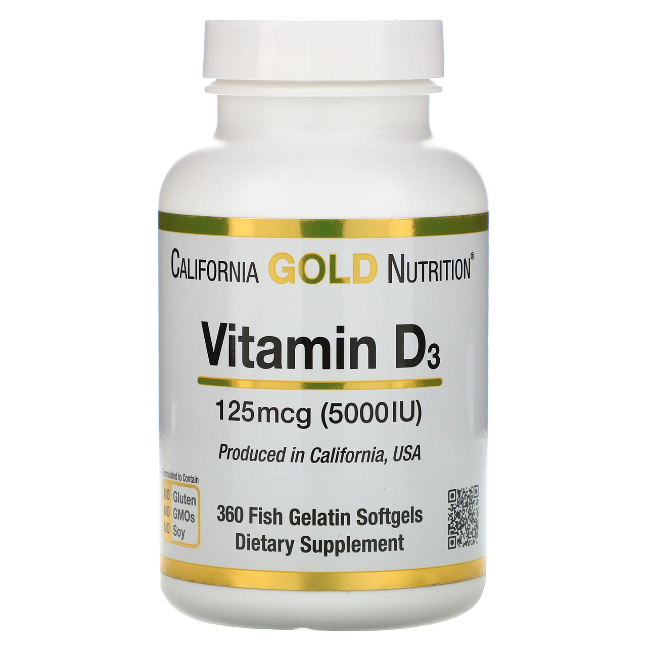 Vitamin D3 125 mcg 5000 IU California Gold Nutrition 360 капсул