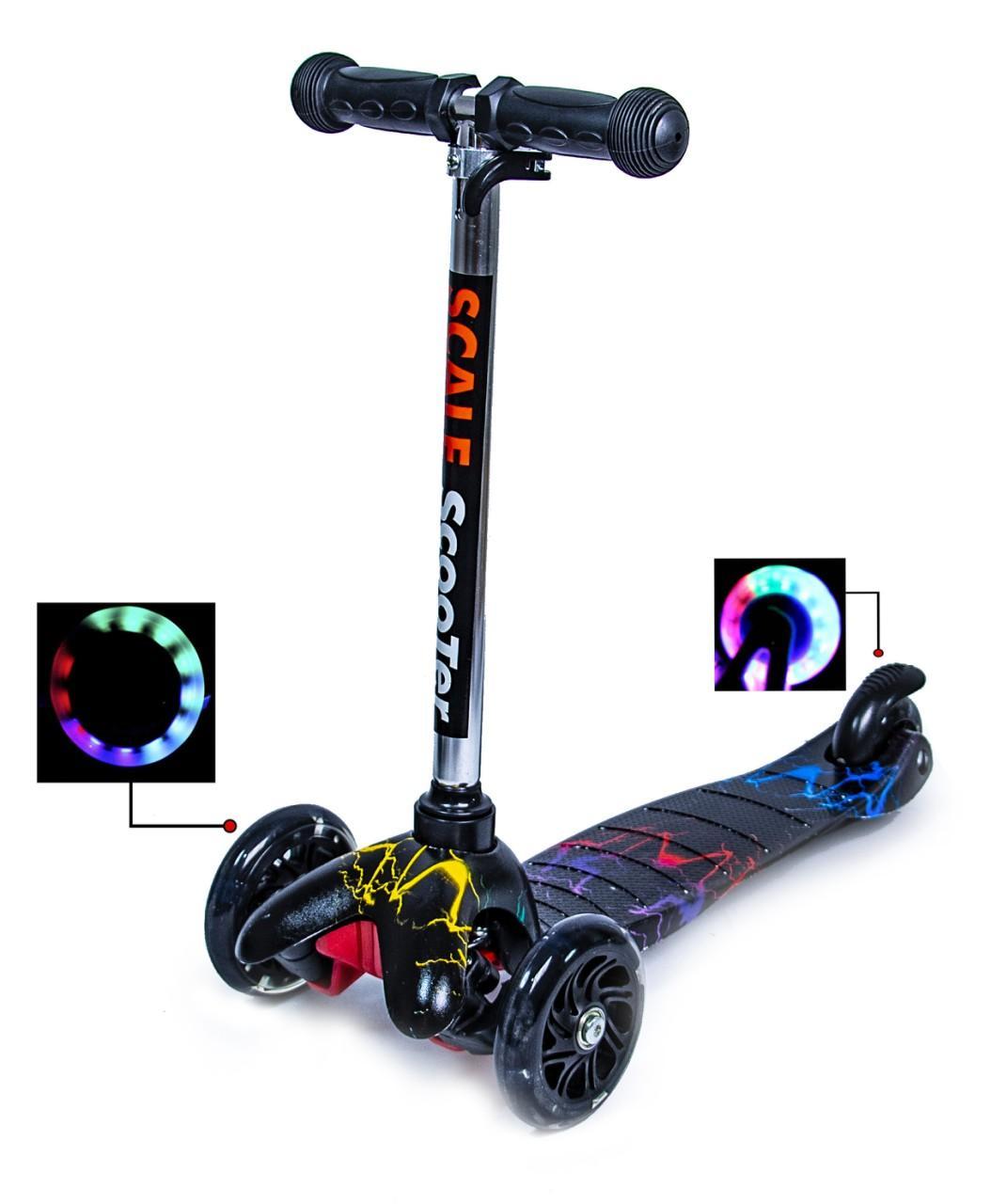 Самокат Детский Mini Best с рисунком Черная молния. Колеса светятся ...