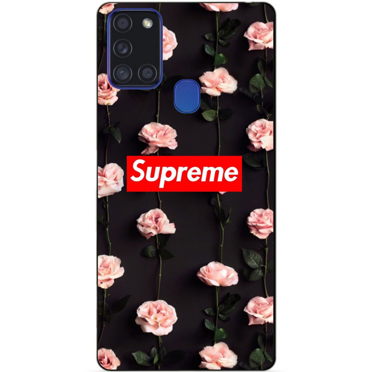 Силіконовий бампер чохол для Samsung A21s з малюнком Supreme на трояндах