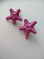 Серьги с розово сиреневыми морскими звёздами из полимерной глины