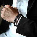 Браслет чоловічий з натурального каменю з левом METALPRIDE чорний комплект, фото 4