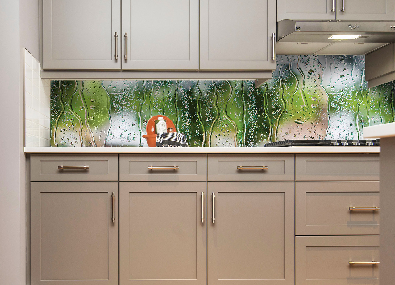Кухонний фартух Дощ на склі вініловий ПВХ наклейка плівка скіналі для кухні зелений 600*2500 мм