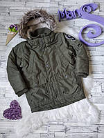 Детская зимняя куртка H&M для мальчика хаки с опушкой Размер 116