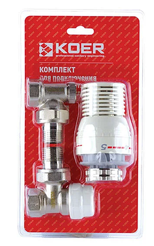Комплект для підключення радіатора 1/2" (кутовий) з термоголовкою KOER