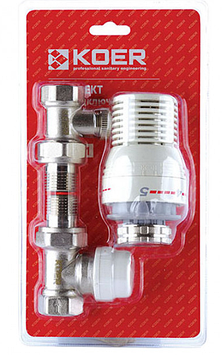 Комплект для підключення радіатора 1/2" (прямий) з термоголовкою KOER