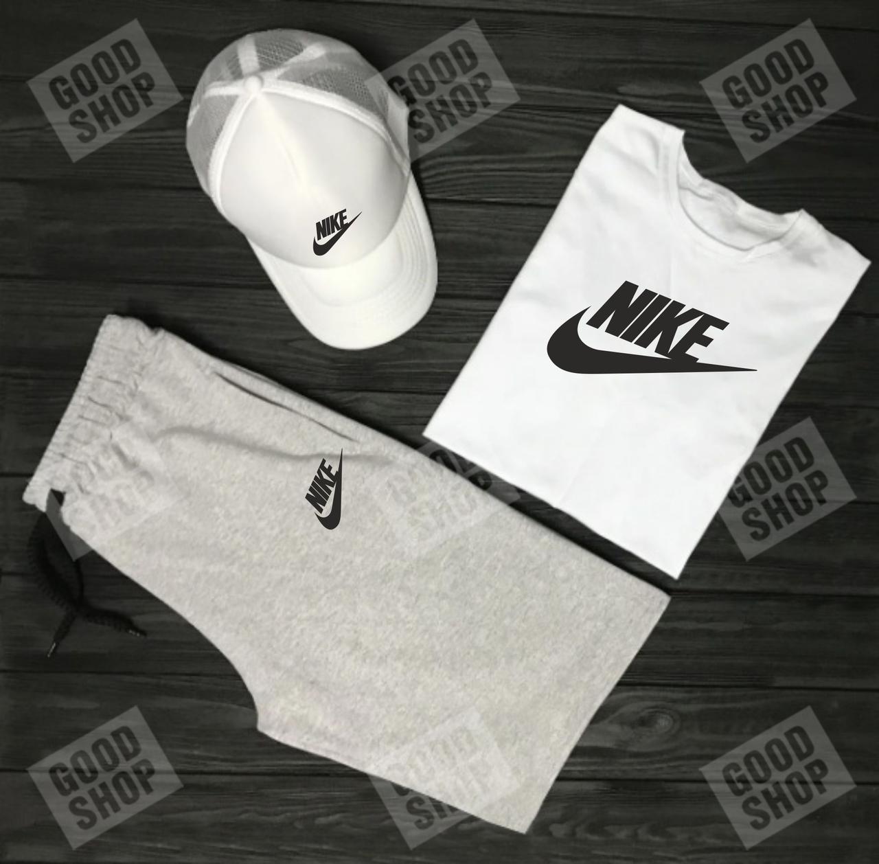 Чоловічий літній костюм Найк, літній костюм Nike, (футболка/шорти/кепка), якість ТОП S