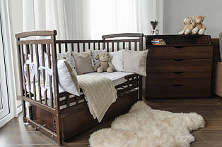 Ліжко трансформер дитячий для новонароджених DeSon "Дитячий Сон" Човник з ящиком, горіх