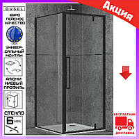 Душевая кабина квадратная 90х90 см дверь распашная Dusel DL198B+DL196B Black Matt черный профиль