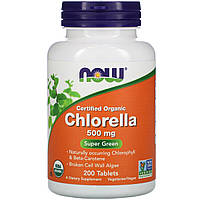 Органічна Хлорела, Chlorella, Now Foods, 500мг, 200 Пігулок