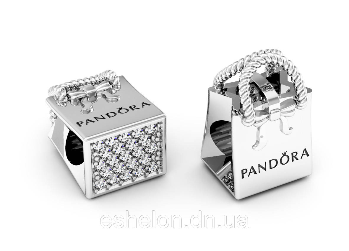 Шарм Бусин срібна Сумочка Pandora з камінням ШБ-78 Б