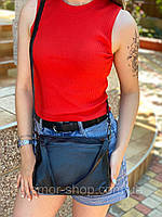 Жіноча шкіряна двостороння сумка через плече чорна, фото 5
