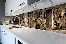 Кухонний фартух самоклеючий Прованс Сепія (скіналі для кухні наклейка ПВХ) вулиці будинки бруківка 60х200 см