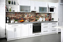 Кухонний фартух самоклеючий Казковий Городок (скіналі для кухні наклейка ПВХ) міст річка бежевий 60х200 см