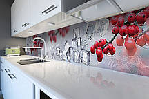 Кухонний фартух самоклеючий Червоні Ягоди Лід (скіналі для кухні наклейка ПВХ) зимовий натюрморт 60х200 см