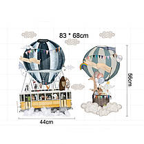 Декоративні наклейки для дитячого садка, в дитячу "звірі на повітряній кулі" 83см*68см (лист 60*90см), фото 3