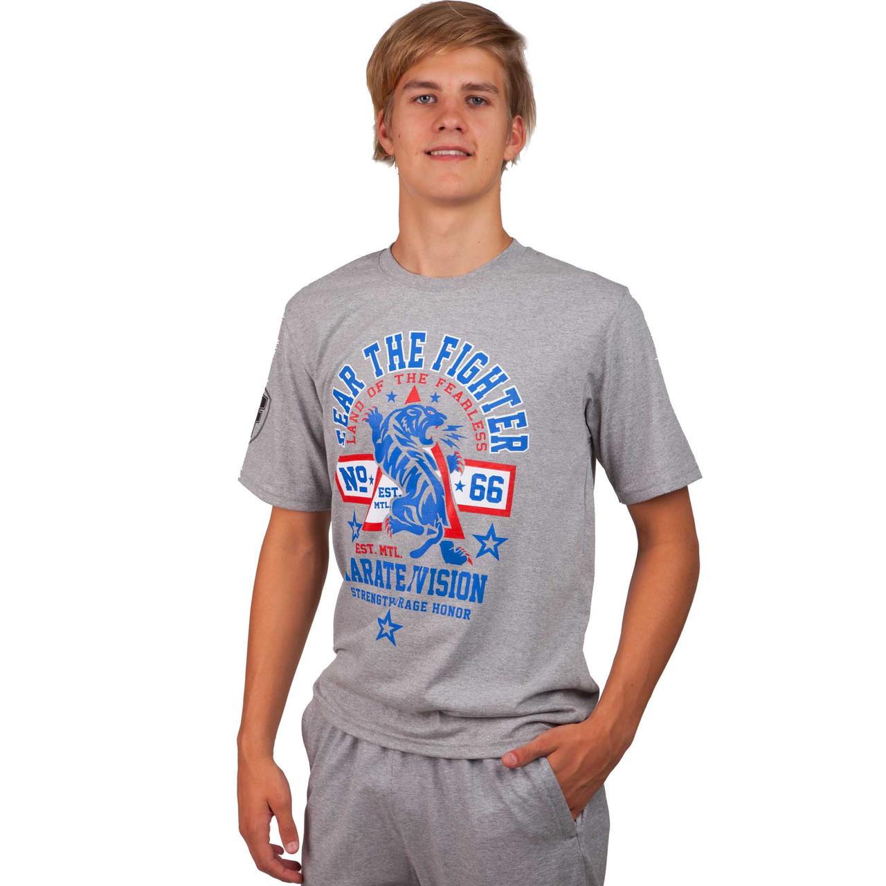 Футболка чоловіча KARATE Sport KT-42 розмір L (50-52) Grey-Blue-Red, фото 1