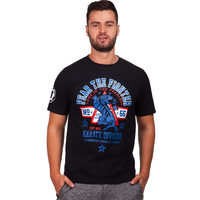 Футболка чоловіча KARATE Sport KT-42 розмір L (46-48) Black-Blue-Red, фото 1