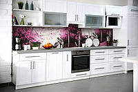 Кухонный фартук самоклеющийся Романтические лодки (скинали для кухни наклейка ПВХ) розовые деревья 650*2500 мм