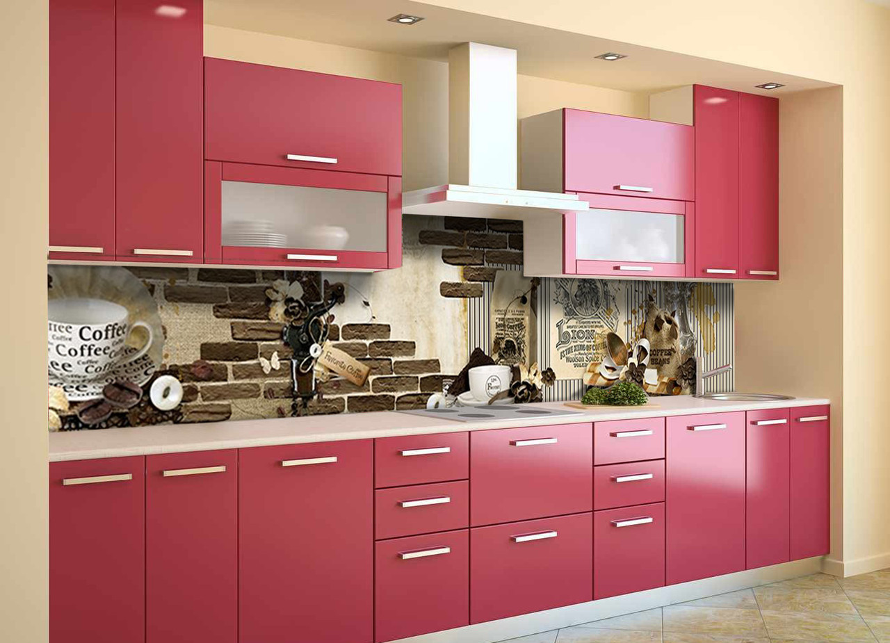 Кухонний фартух самоклеючий Lion Coffee 02 скіналі для кухні наклейка ПВХ кава чашка цеглини 600*2000 мм